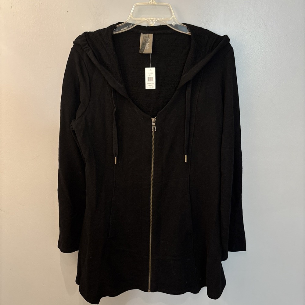 XCVI Mercantile Jacket Women's Size L Full Zip Black Hooded Grunge Gothic NWT
